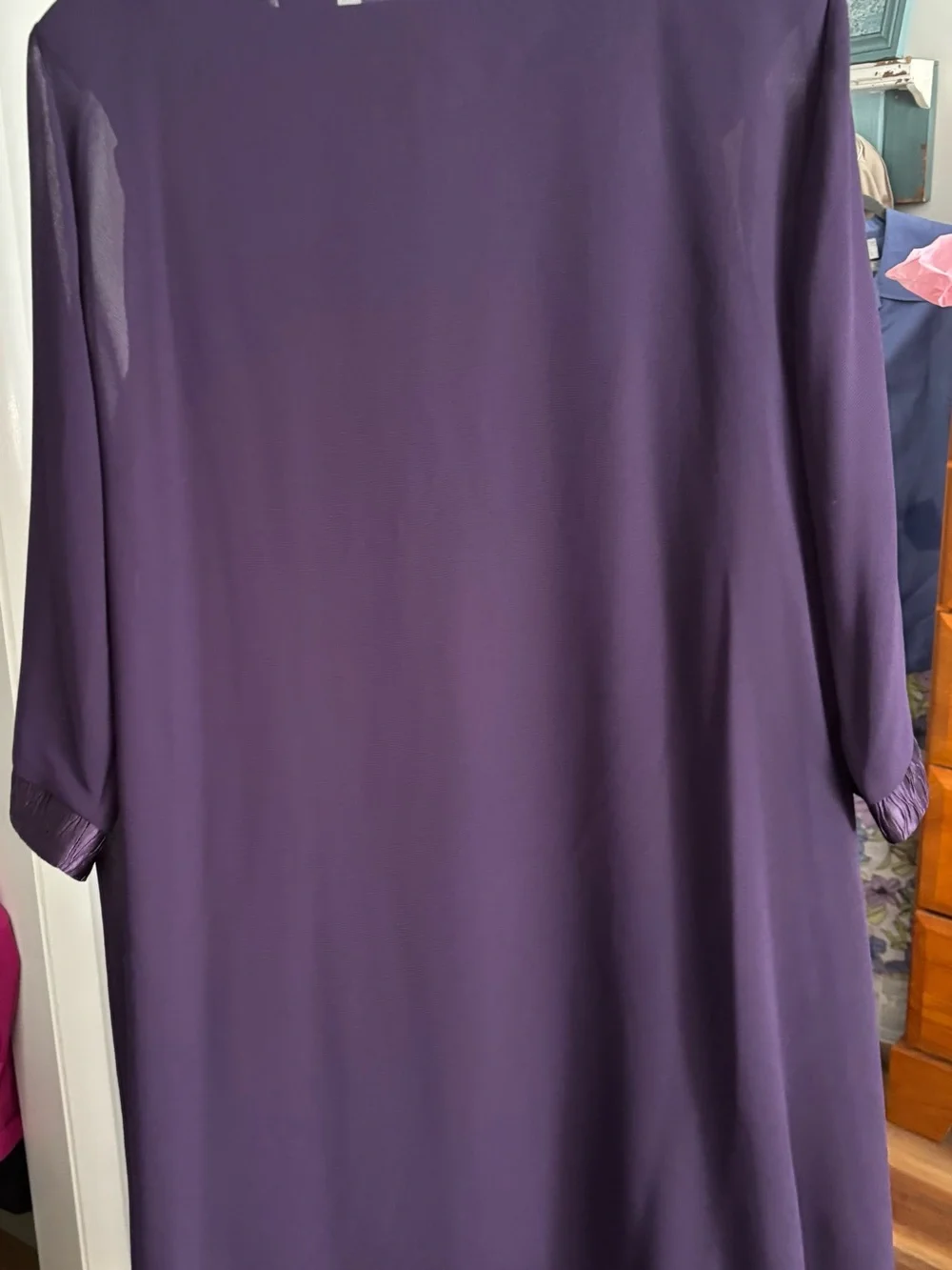 Plum Sheath with Sheer Overlay Set with Faux Pearl Trim